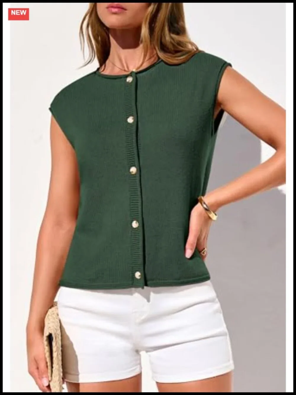 PRETTYGARDEN Women's Knit Sweater Vest Cap Sleeve Button Down Lightweight